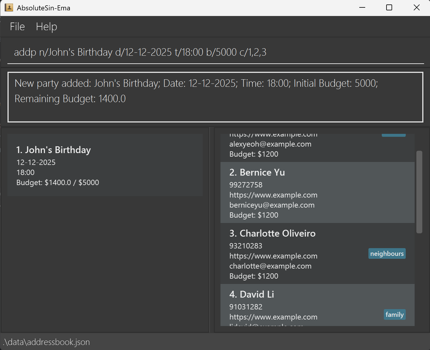 result for 'addParty'